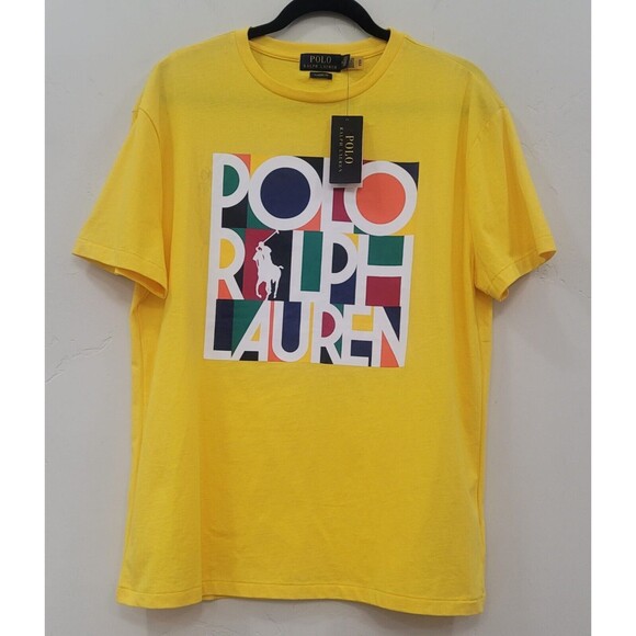 Polo Ralph Lauren NWT Men's T-Shirt Graphic Yellow Colourblock Stacked Sz.M - Picture 2 of 8